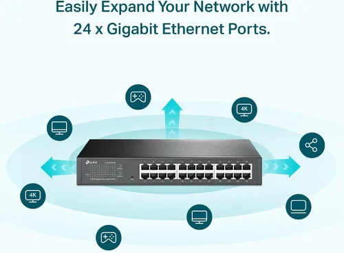 Vista 7 de TP-Link - Switch Gigabit de 24 puertos, fácil gestión inteligente, fácil instalación, escritorio/montaje en rack, metal resistente con puertos