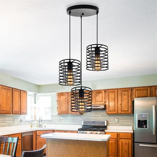 Vista 3 de Adjustable Height E27 Chandelier Light Fixture - Industrial Vintage Iron Pendant Lamp for Living Room, Kitchen Island, and Balcony(B1)