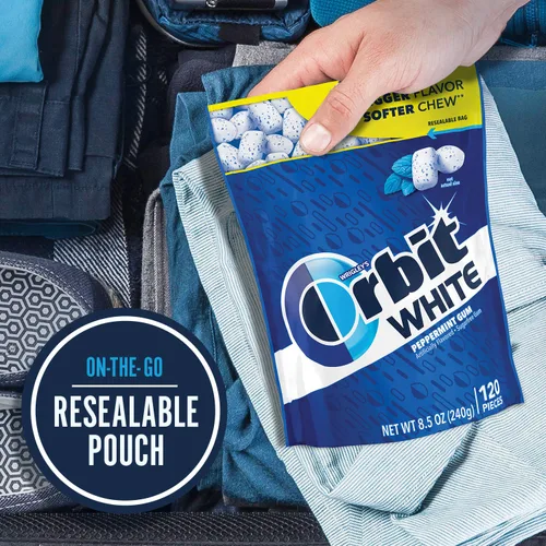 Vista 7 de ORBIT Gum WHITE - Goma de mascar sin azúcar, bolsa resellable de 8.5 onzas, 120 unidades (paquete de 8)