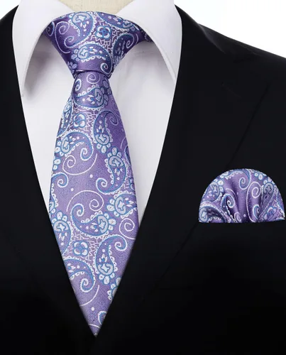 Vista 157 de HISDERN Corbatas para hombre, corbata de cachemira y bolsillo cuadrado tejido clásico floral para hombre, corbata de fiesta de boda