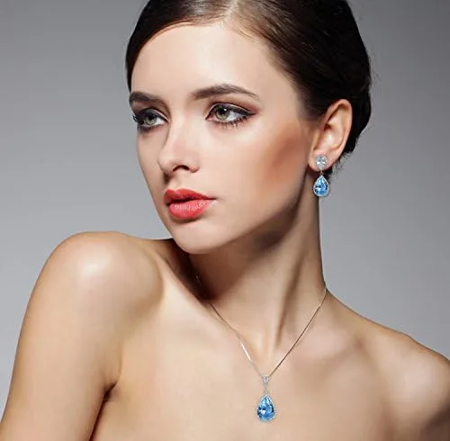 Vista 2 de Conjunto de joyería para boda, aretes de lagrima y collar con dije de circonio cúbico