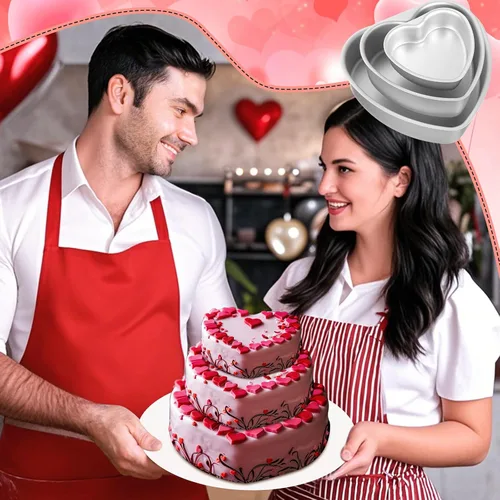 Vista 6 de Mifoci 3 moldes de aluminio con forma de corazón para tartas, molde para hornear en forma de corazón, para bricolaje, cocina, boda, fiesta