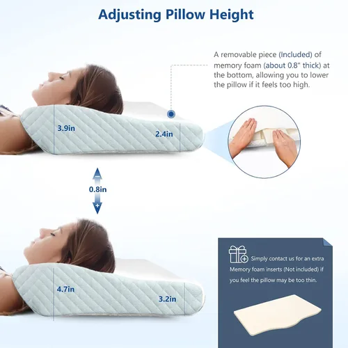 Vista 4 de ZAMAT Almohada de espuma viscoelástica para aliviar el dolor de cuello, almohada cervical ergonómica ajustable para dormir, almohada ortopédica