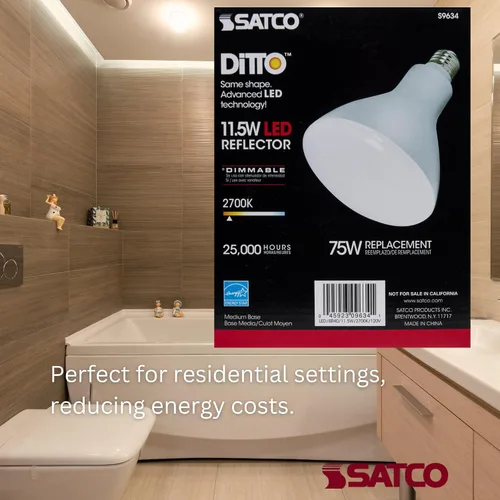 Vista 6 de Satco Bombilla LED S9634 BR40 de 11.5 W, 2700 K blanco cálido, 940 lúmenes, ángulo de haz 103, regulable, base mediana E26, paquete de 6