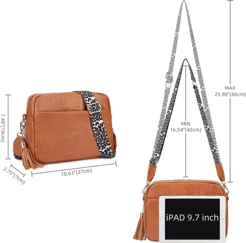 Vista 5 de Cynure Bolso cruzado de cuero para mujer con cremallera y hombro para cámara