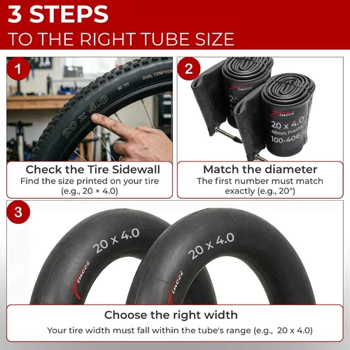 Vista 3 de Fincci Durable 20x4.0 Fat Tire Tube - Pair 20 Inch Bike Tube with Presta/Schrader Valve – Value Pack, Reliable Air Retention and Easy to Install 2X