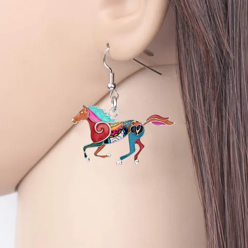 Vista 2 de Aretes de aleación esmaltada para caballos, colgantes de moda, joyería para mujeres y niñas, bonito regalo, Zinc Zinc Esmalte, No es una piedra