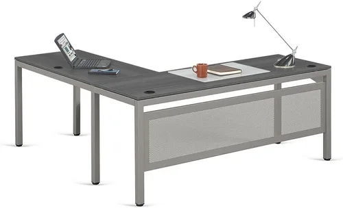 Vista 5 de NBF - Escritorio en forma de L reversible para oficina ejecutiva, 72 pulgadas de ancho, gris