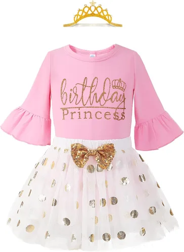 Vista 13 de LYSMuch Conjunto de ropa de cumpleaños para niñas, princesa, camisa de manga larga con malla y falda de burbuja con tutú