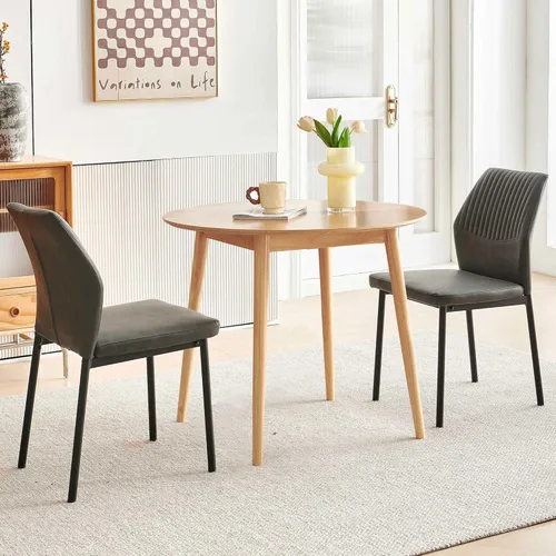 Vista 17 de Juego de mesa de comedor para 4, mesa de comedor rectangular irregular de madera moderna, sillas de comedor de cuero, 4 mesas y sillas, juego de 4