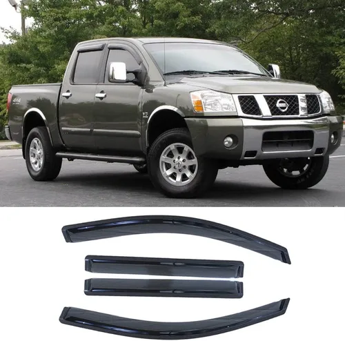 Vista 13 de Sun Rain Guards - Deflector de viento para ventana, 4 piezas de cinta en canal en color humo oscuro para Nissan Titan Crew Cab 2004-2015 194858