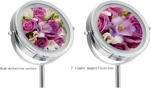 Vista 7 de Espejo de baño con luces LED iluminado para maquillaje, espejo de tocador de dos caras con aumento normal y 7X, 2 en 1