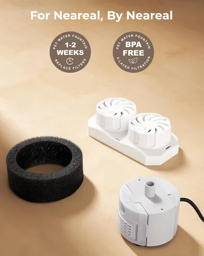 Vista 9 de Neareal Paquete de 6 filtros de repuesto oficiales y esponjas de prefiltro para fuente de agua de acero inoxidable para gatos de 108 onzas / 3.2 L