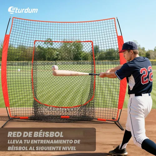 Vista 2 de 7 x 7 ft Baseball Net, Baseball Softball Batting Net for Practice Hitting Pitching Fielding, Quick Setup, Portable, with Carry Bag, 4 Ground Stakes