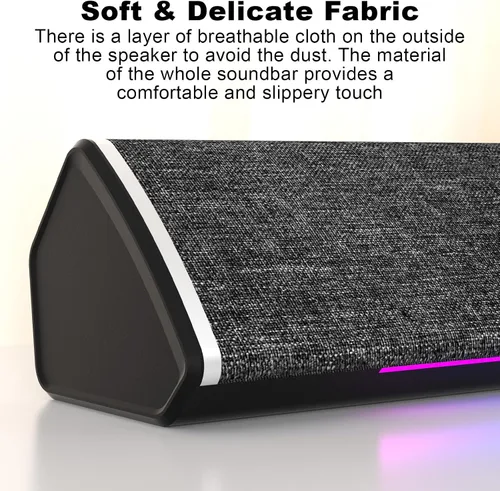 Vista 7 de SOULION Altavoces de computadora Bluetooth con cable alimentados por USB para PC de escritorio USB Plug & Play, 5 modos dinámicos de luces LED RGB