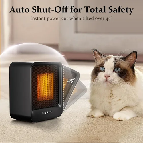 Vista 5 de Lerat Calentador de Espacio, Calentador Mini Portátil para Uso en Interiores, 500W, Calentamiento Rápido, Calentador de Escritorio Pequeño
