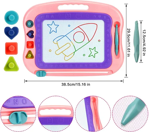 Vista 4 de Wellchild Tablero magnético de dibujo, juguetes para niñas y niños de 3 años, tablero magnético de garabatos para niños, almohadilla de dibujo
