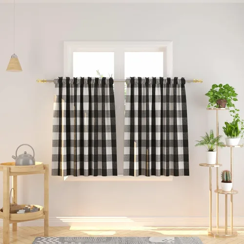 Vista 53 de Cenefas de cortina para ventana de 16 pulgadas de largo, 2 paneles de cuadros búfalo, cortinas pequeñas con bolsillo para barra, estilo clásico