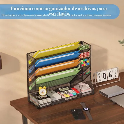 Vista 3 de Jakyitvi Organizador de archivos montado en la pared, organizador de escritorio de metal ajustable y duradero de 4 niveles, soporte para archivos