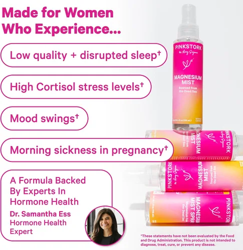 Vista 3 de Pink Stork Mist: Espray con magnesio para aliviar los mareos y náuseas matutinas – Promueve los niveles de energía, la calidad del sueño y más