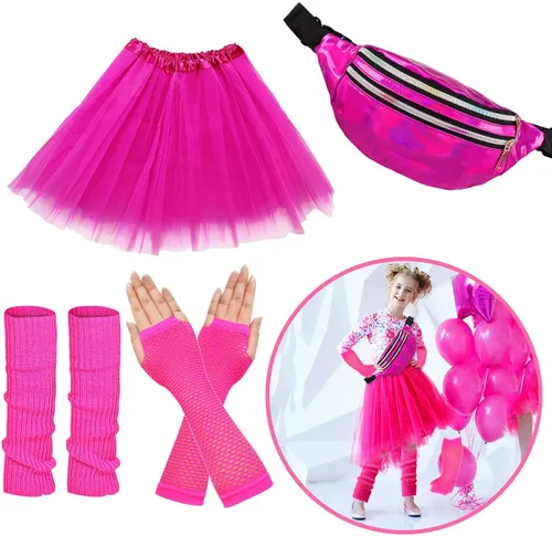 Vista 3 de WILDPARTY Accesorios de disfraz de los años 80 para mujer, 19 piezas, vestido retro de fiesta de los años 80, guantes de red, calentadores