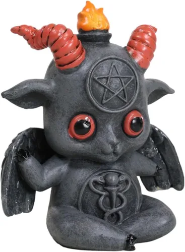 Vista 6 de Ebros Gift Sabbatic Baby Goat Idol Baphomet Spawn Baphy con círculo de pentagrama Chibi, figura Wicca Oculto Illuminati coleccionable