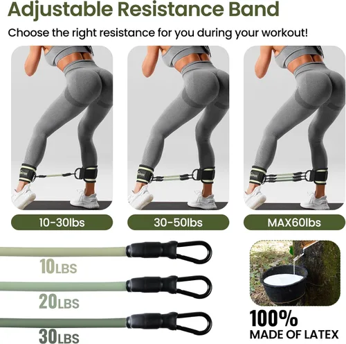 Vista 5 de VITEVER Bandas de Resistencia para Tobillo con Puños para Mujeres, Equipo de Entrenamiento de Piernas, Glúteos y Trasero para Gimnasio en Casa