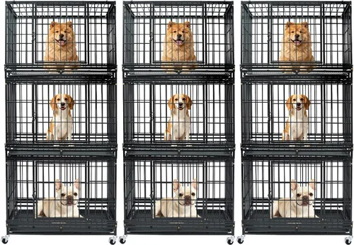 Vista 19 de Jaulas de dos niveles de 30 pulgadas para perros pequeños, jaula para perros de tamaño mediano para 2 perros, jaula resistente para perros, perreras