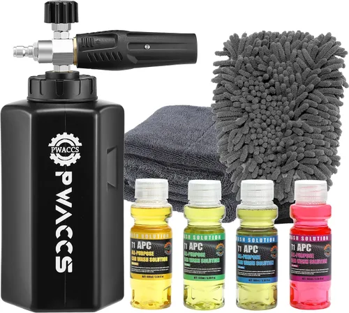 Vista 10 de PWACCS Pistola de espuma para lavadora a presión con accesorio de doble conector, cañón de espuma de pistola de lavado de energía corta y kit