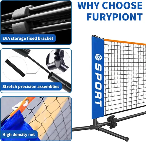 Vista 7 de 10 FT Mini Portable Pickleball Net Equipment Set - Tennis Net for Driveway Backyard, 2 Pickleball Paddles, 8 Pickleballs and Potable Carry