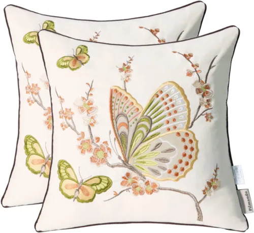Vista 26 de Juego de 2 fundas de almohada decorativas bordadas para sofá, fundas cuadradas para cojines, para dormitorio, sofá, decoración rústica de granja, 18