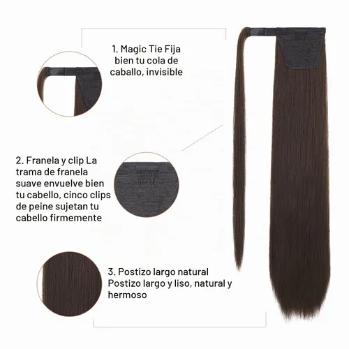 Vista 4 de SEIKEA Extensión de cola de caballo con clip alrededor del cabello lacio para mujer (28 pulgadas, marrón chocolate oscuro)