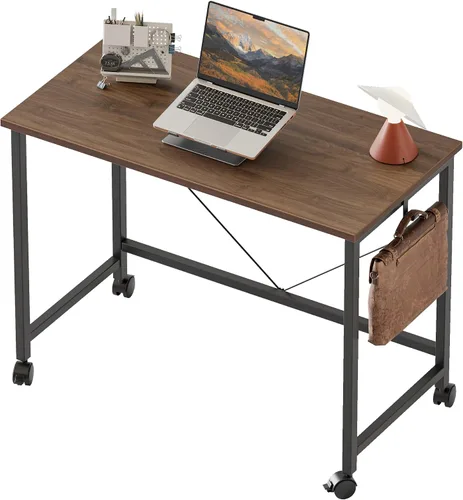 Vista 11 de Mericonia Escritorio de computadora, escritorio de juegos para espacios pequeños, mesa moderna de estilo simple para oficina en casa, mesa de Negro