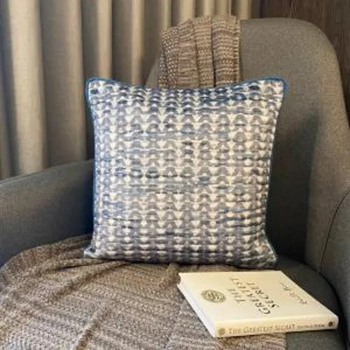 Vista 60 de The HomeCentric Funda de almohada con cremallera, funda de cojín azul de 12 x 12 pulgadas, funda de cojín de algodón bordado para sofá, diseño