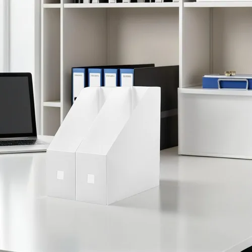 Vista 8 de 2 estantes de almacenamiento de archivos de plástico para organizador de escritorio, blanco, 20 pulgadas