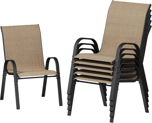 Vista 16 de UDPATIO Juego de 4 sillas de patio, sillas de comedor apilables para exteriores con respaldo alto, silla de tela de textileno transpirable para Negro