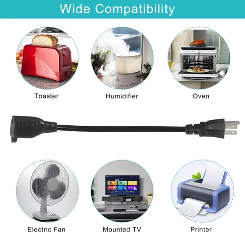 Vista 6 de Cable de extensión de alimentación corto de 1 pie de 1 pie – Cable de extensión corto de 3 clavijas para interiores SJT 16 AWG resistente cable