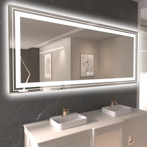 Vista 35 de Snowdool - Espejo de baño LED, de 24 x 36 pulgadas, con luz delantera y trasera, antiempañamiento, espejo de tocador de baño para pared, con función