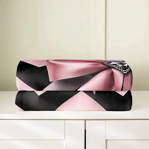 Vista 4 de Erosebridal Manta de franela con nudo de lazo para niñas, 40 x 50 pulgadas, diseño de rayas de diamante, para sofá cama y cama de vellón para niños