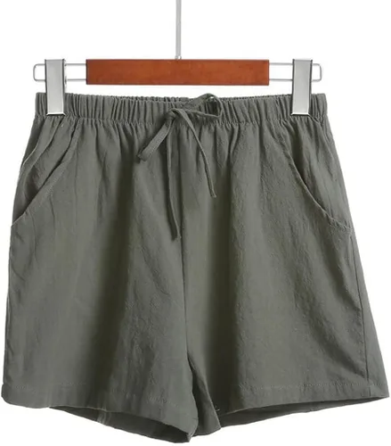 Vista 5 de YYNS Bermudas para mujer, pantalones cortos casuales de cintura alta, de lino, sueltos, delgados, de pierna ancha, pantalones cortos de lino