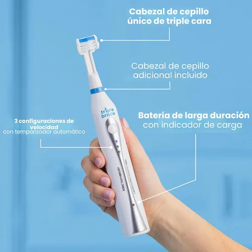 Vista 3 de Triple Bristle Cepillo de dientes Sonic original + cabezales de cepillo de repuesto de 3 lados, paquete de 2 unidades (azul)