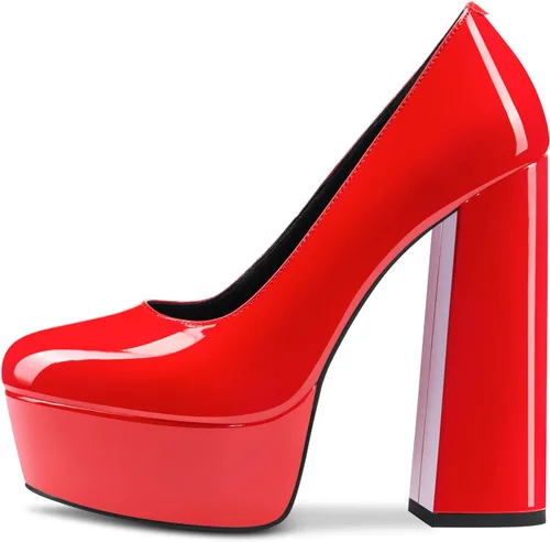 Vista 30 de TNYNFBEB Zapatos de tacón de plataforma alta para mujer, con puntera redonda, sin cordones, básicas, clásicas, de 5.5 pulgadas