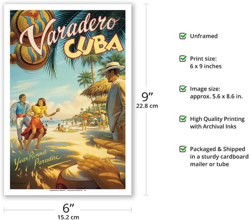 Vista 2 de Varadero Cuba - Paraíso para todo el año - Bailarines cubanos nativos con maracas - Póster de viaje vintage por Kerne Erickson - Impresión artística