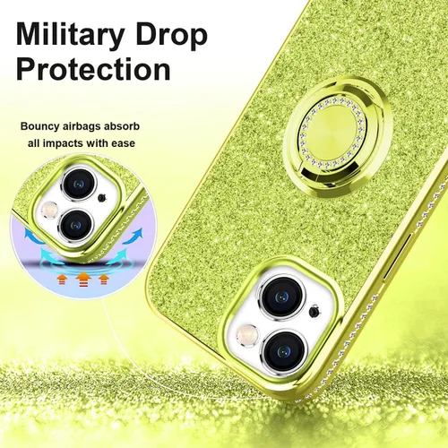 Vista 5 de Thomo Compatible con iPhone 13 Bling Stand Case 6.1 pulgadas (verde fluorescente)