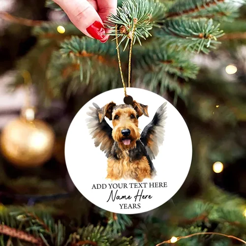 Vista 2 de Airedale Terrier - Adorno personalizado de alas de ángel para perro, regalo de pérdida de condolencias de mascotas, adorno de Navidad conmemorativo