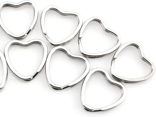 Vista 2 de 10 unids creativo llavero plano plata DIY metal llavero llavero aro bucle forma de corazón