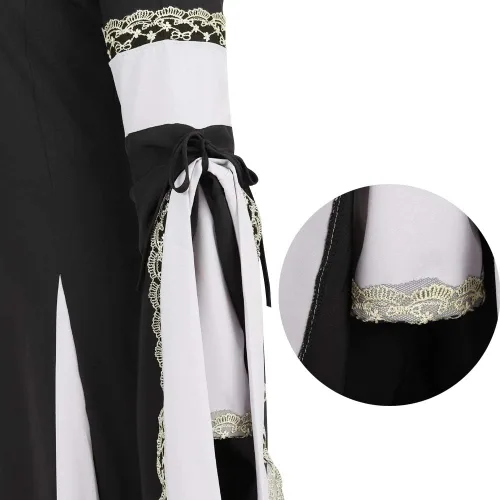 Vista 6 de Haorugut Disfraz medieval renacentista para mujer, vestido retro para cosplay 6508negro y blanco