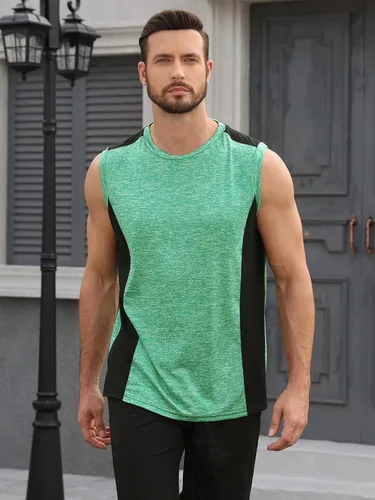 Vista 4 de AMVELOP Paquete de 4 camisetas sin mangas de entrenamiento para hombre, de secado rápido, para gimnasio