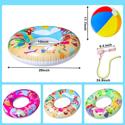 Vista 6 de Parentswell Juego de fiesta en la piscina – Anillos inflables de natación para piscina, tubos de piscina con pistolas de agua y pelota de playa