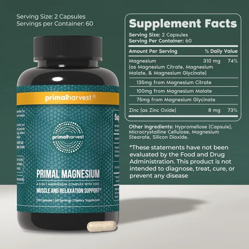 Vista 3 de Primal Harvest Mind Fuel & Suplementos de glicinato de magnesio para mujeres y hombres, paquete de píldoras de refuerzo cerebral de magnesio